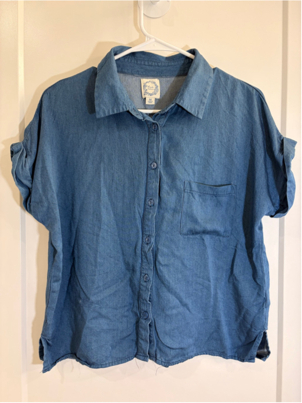 Blue Rain Francescas Chambray Tencel Button Down Short Sleeve Shirt Medium M